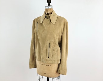 Vintage 1970s Tan Corduroy Glam Rock Motorcycle Style Jacket M