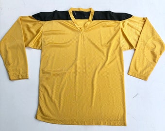 1970s Yellow Black Longsleeve Mesh Football Jersey M