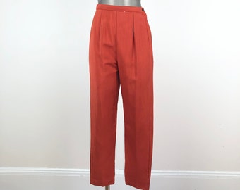 1960s Orange High Waist Side Zip Silk Cigarette Pants 25”