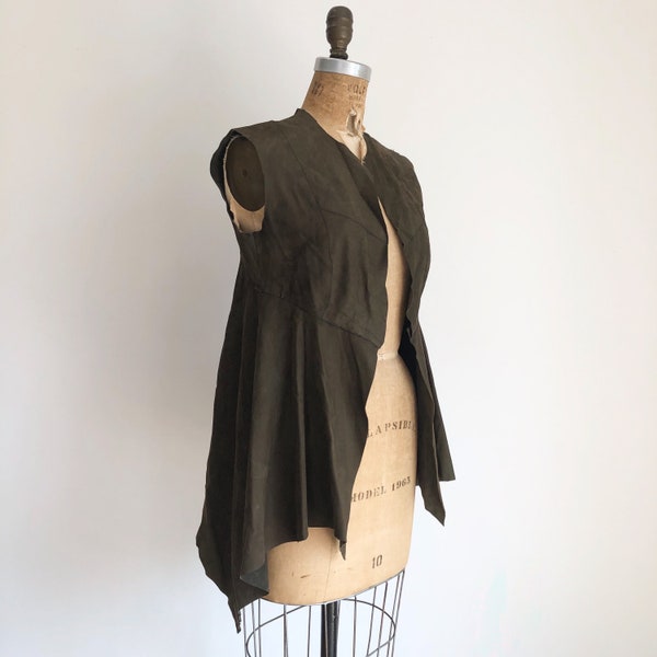 1970s Olive Suede Asymmetrical Patchwork Vest S