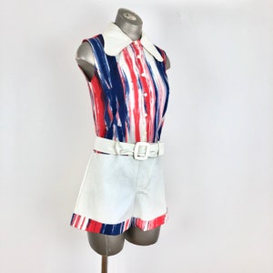 Jaren 1960 Rood Wit Blauw Gordel Romper Playsuit S