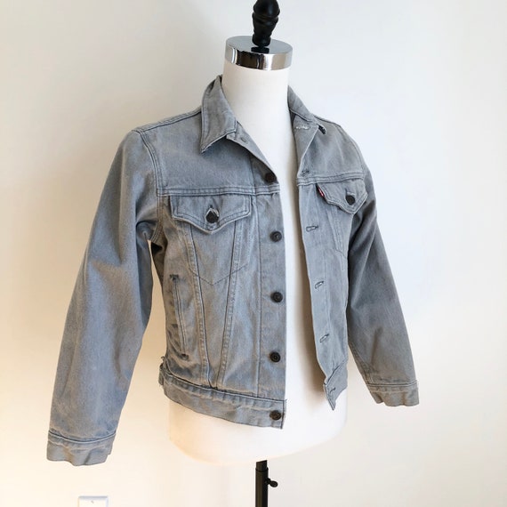 1980s Levis Grey Denim Flannel Lined Jacket S