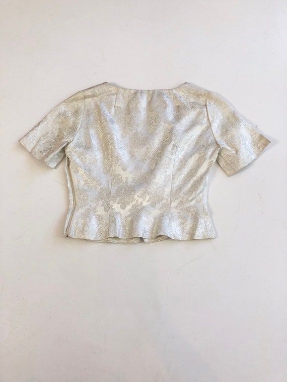 1950’s Silver Lame Brocade Blouse S - image 5