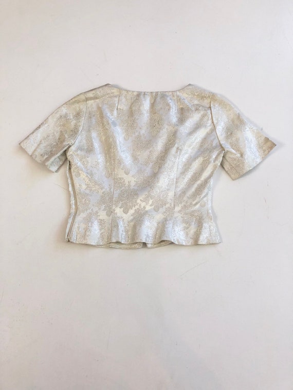 KILLER 1950’s Silver Lame Brocade Blouse S - image 5