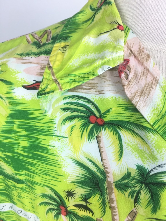 1960s Green Rayon Jamaican Souvenir Hawaiian Shir… - image 8