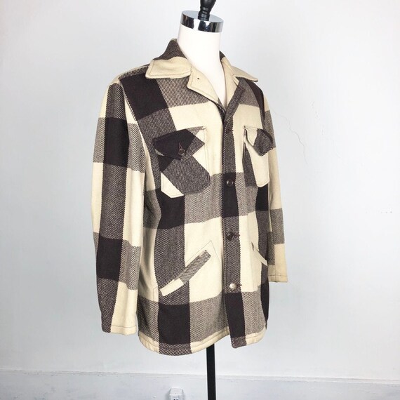 KILLER 1940s Brown Buffalo Plaid Wool Mackinaw Jac