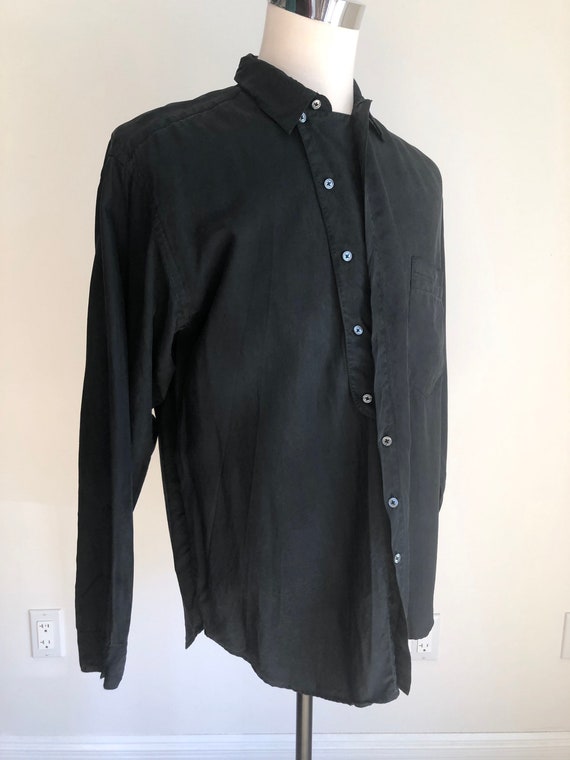 1990s Paul Smith Black Silk Long Sleeve Shirt M
