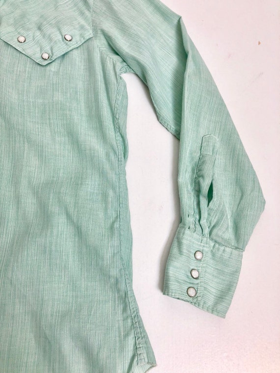 50s H Bar C Mint Green Cotton Pearl Snap Western … - image 3