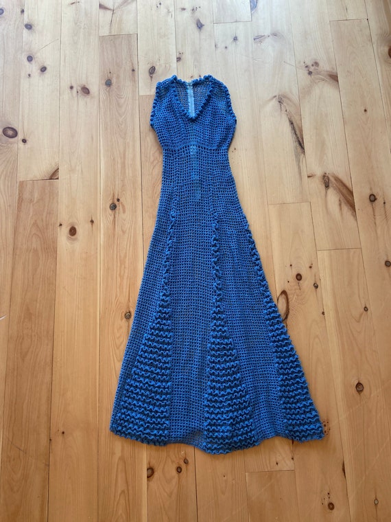 Incredible 1970s Periwinkle Blue Crocheted Maxi D… - image 1