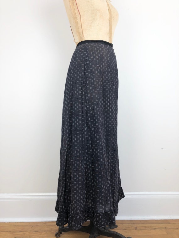 Antique 1800s Black Polka Dot Cotton Maxi Skirt L - image 3