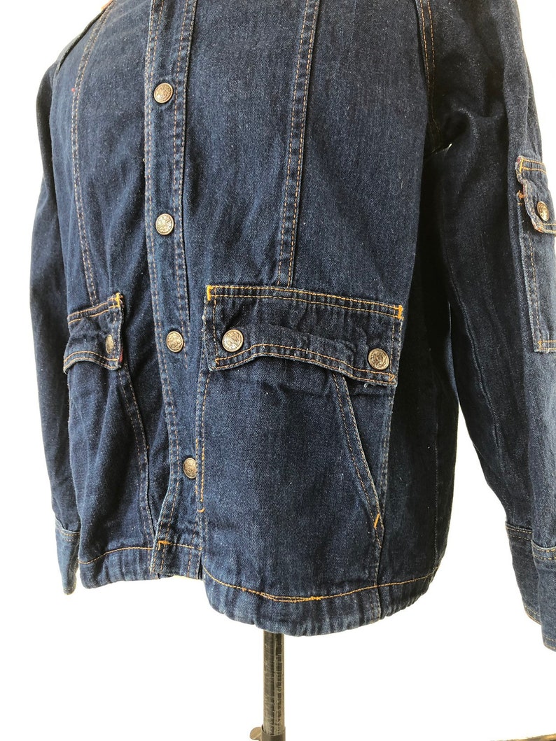 CUTE 1980s Flannel Collar Stranger Things Denim Jacket M image 6