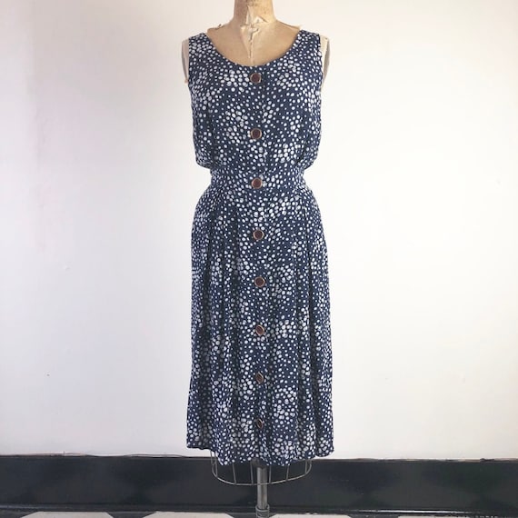 1940’s Navy Polka Dot Rayon Dress S