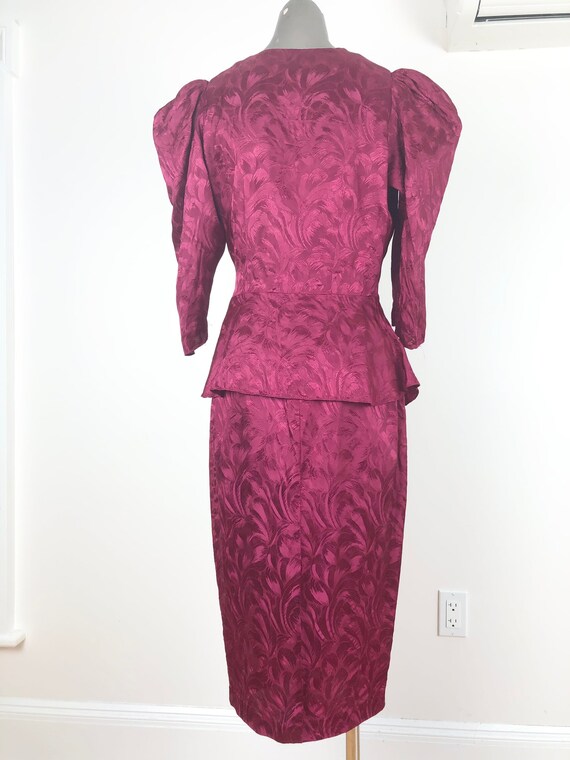 1980s Raspberry Brocade 40’s Style Skirt Suit Set… - image 6