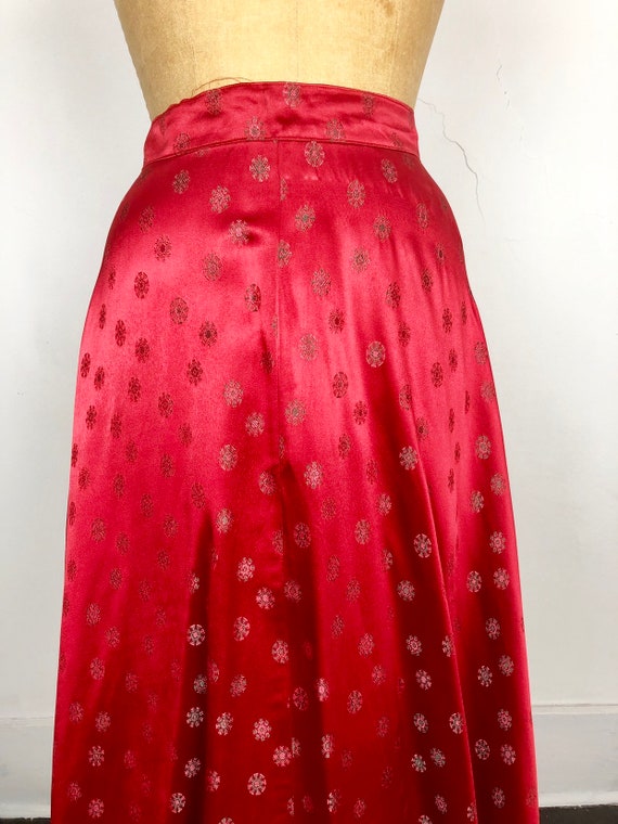 60s Red Brocade Satin Full Maxi Skirt S - image 4