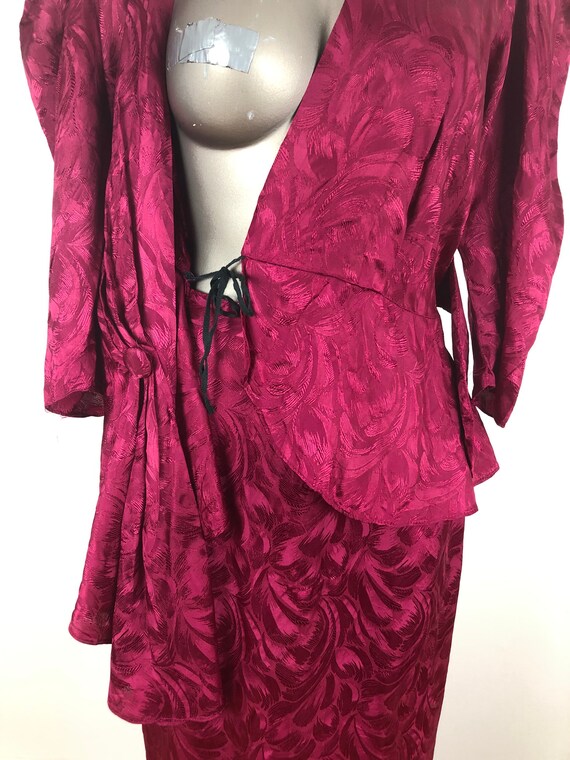 1980s Raspberry Brocade 40’s Style Skirt Suit Set… - image 5