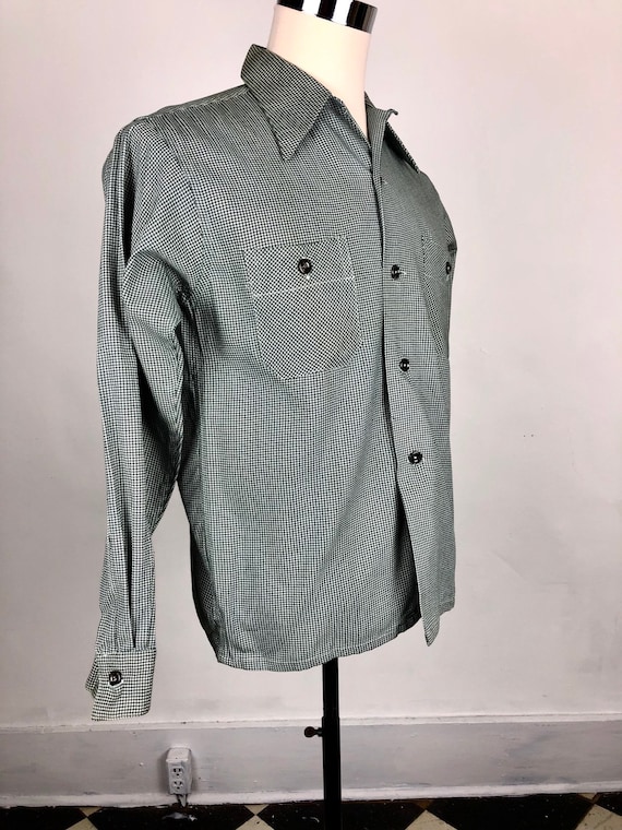 1950s Houndstooth Dunhill Cotton Loop Collar Shirt