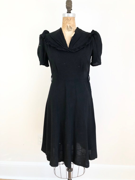 1940’s Black Rayon Crepe Ruffle Yoke Dress S - image 5