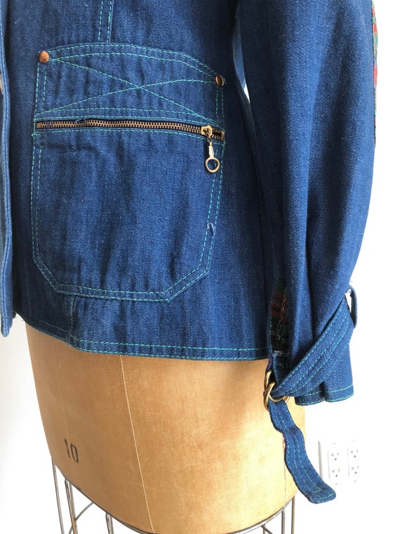 CUTE! 1970s French Dressing Co Plaid Denim Jacket… - image 5