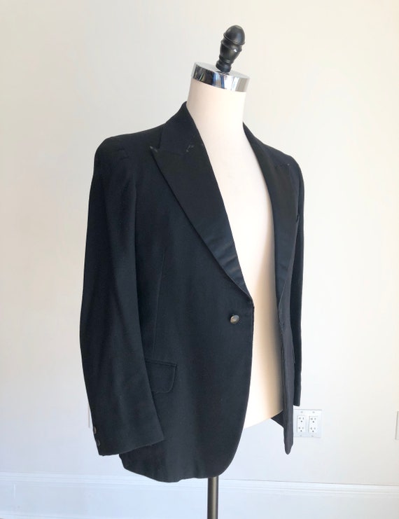 1920s Black Wool Tuxedo Jacket with Silk Lapels S - image 1