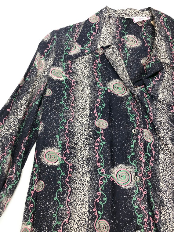 40s Style 1970s Novelty Printed Cold Rayon Blouse… - image 7