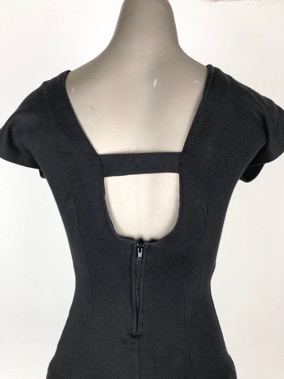 1980s Black Cotton Jersey Open Back Mini Dress S - image 7