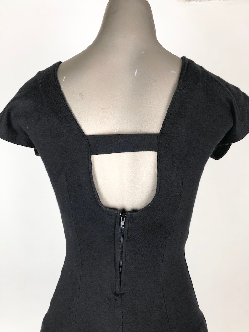 1980s Black Cotton Jersey Open Back Mini Dress S image 7