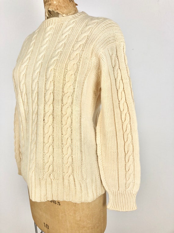 1950s Ivory Cable Knit Wool Sweater S - image 4