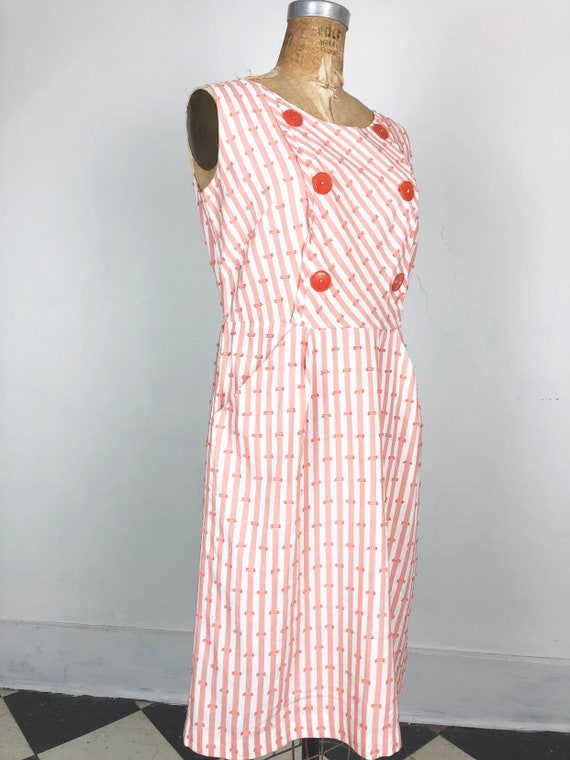 CUTE 1950s Red and White Striped Rayon Dress M