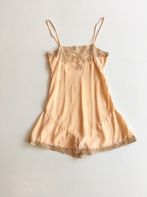 1920s Lace Pink Silk Teddy S