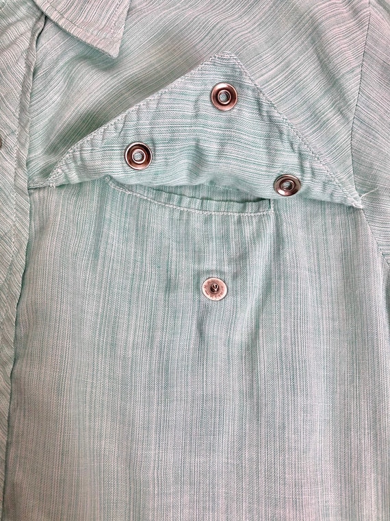 50s H Bar C Mint Green Cotton Pearl Snap Western … - image 9
