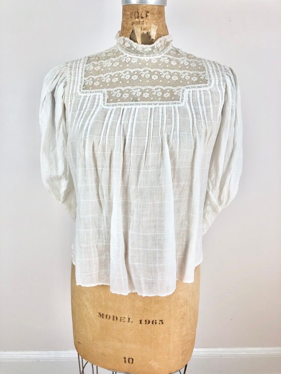 Antique Edwardian Lace White Cotton Blouse S - image 4