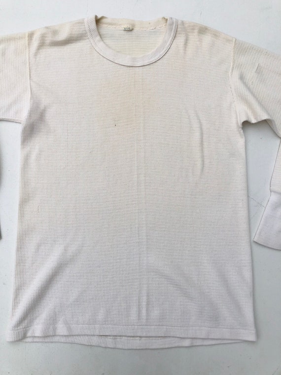 1950s White Cotton Thermal Top M - image 2