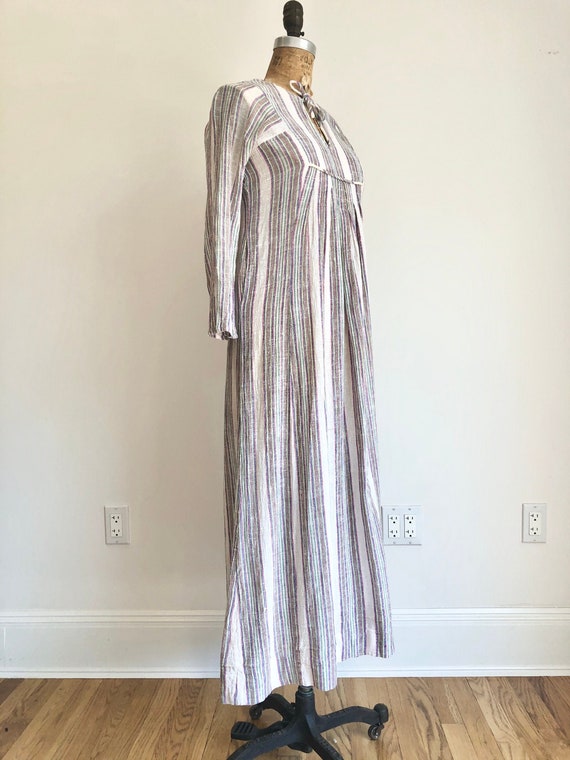 1970s India Imports Striped Cotton Gauze Maxi Dres