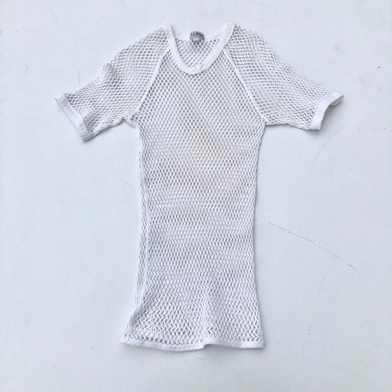 1970s LL Bean White Fishnet Shirt XL