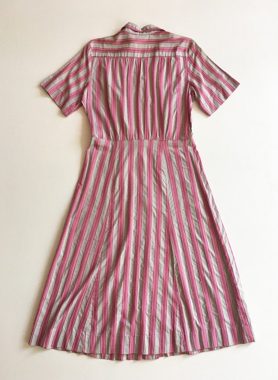 Sweet 1940s Pink and Grey Striped Cotton Shirt Dr… - image 8