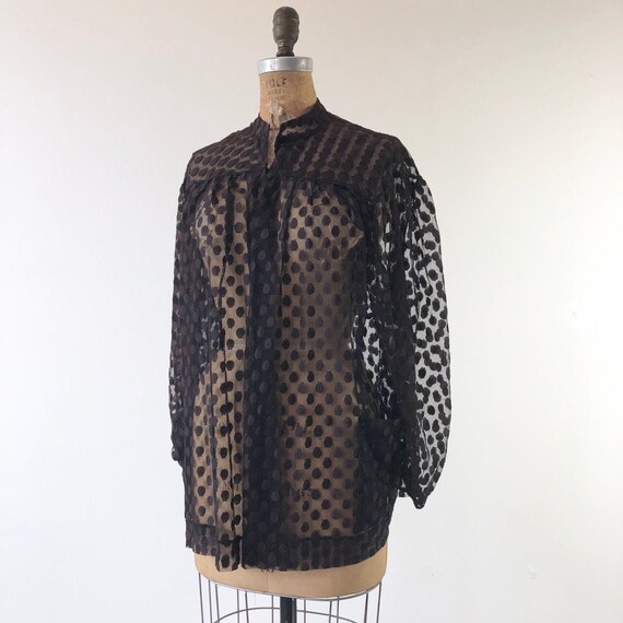 FABULOUS 1950s Swiss Dot Lace Blouse Jacket M