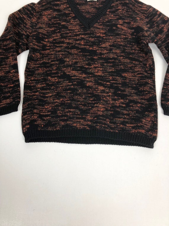 1940s Wool Orange and Black V-Neck Sweater S - image 2