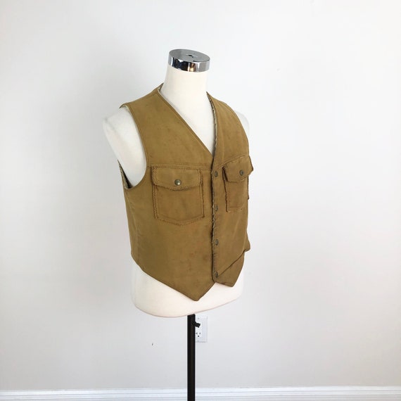 1950s Campus Tan Moleskin Sherpa Lined Vest M - Gem