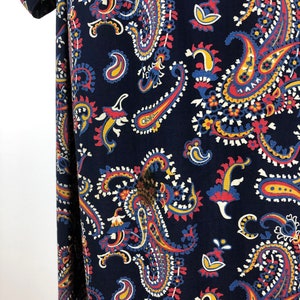 1930s Navy Blue Paisley Cotton Belted Dress M image 6