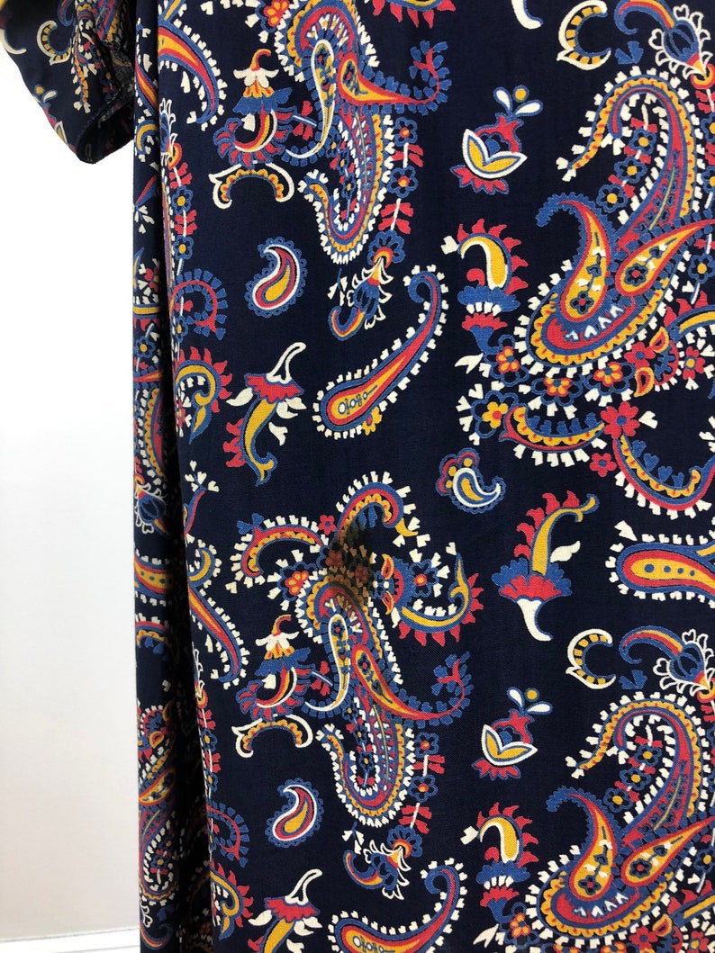 1930s Navy Blue Paisley Cotton Belted Dress M image 6