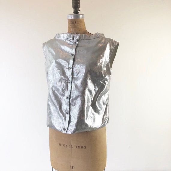 FABULOUS 1950’s Boat Neck Silver Lurex Blouse M