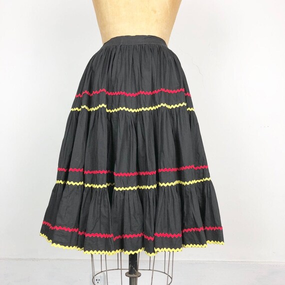 1950’s Mexican Black Cotton Rick Rack Circle Skirt