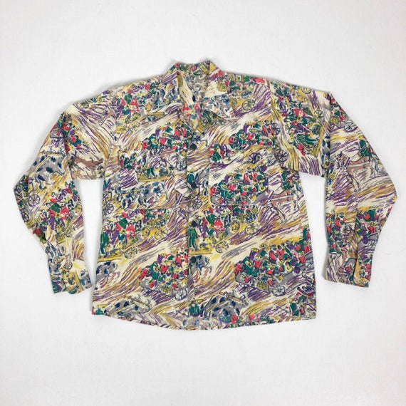 1940s Mexican Print Cotton Shirt M - image 1