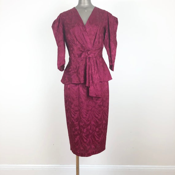 1980s Raspberry Brocade 40’s Style Skirt Suit Set… - image 1