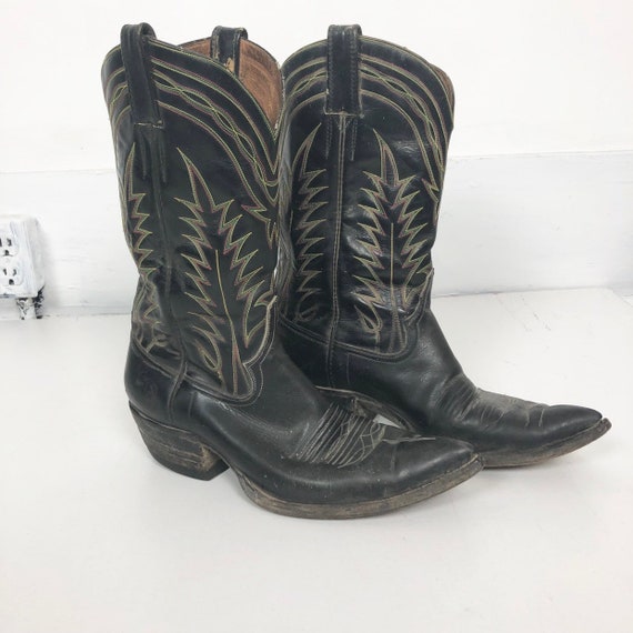 KILLER 1950s ML Leddy Black Leather Cowboy Boots Mens 8 Womens | Etsy