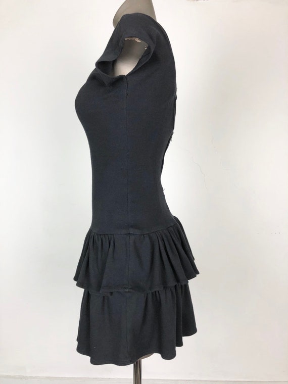 1980s Black Cotton Jersey Open Back Mini Dress S - image 5