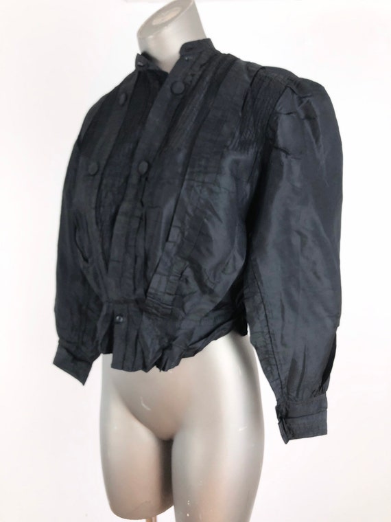 Antique Victorian Black Sateen Bodice S M - image 3