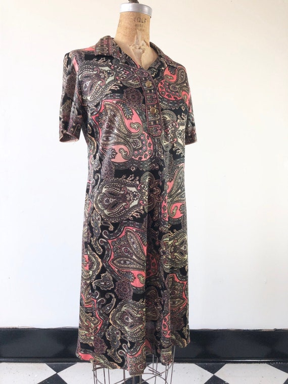 Cute 1960’s Paisley Nylon Jersey Mini Dress M