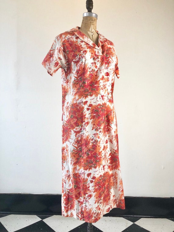 CUTE 1950’s Hawaiian Print Cotton Dress M - image 1