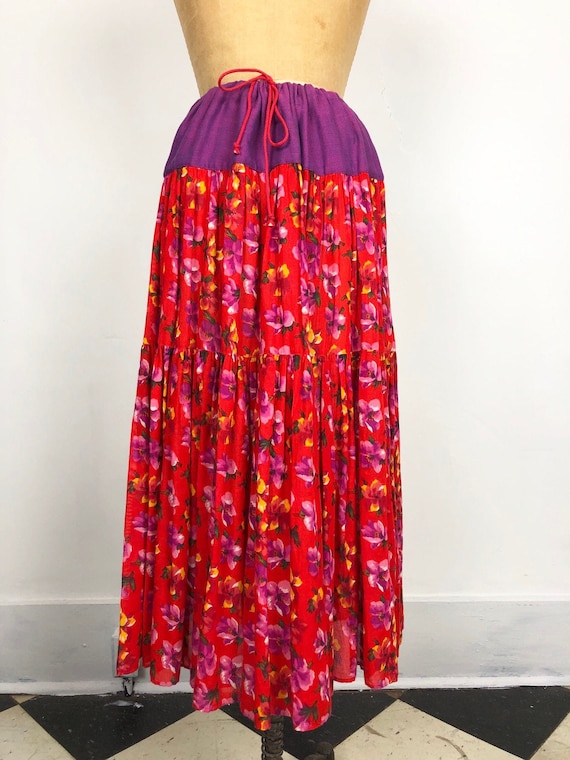 80s Kenzo Jap Floral Drawstring Prairie Skirt M